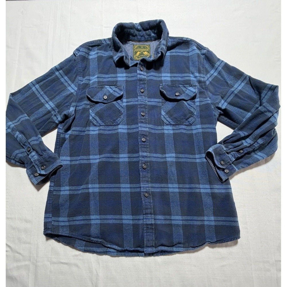 Anchorage Expedition Flannel Shirt Mens L Blue Excellent Plaid Button Down L/S